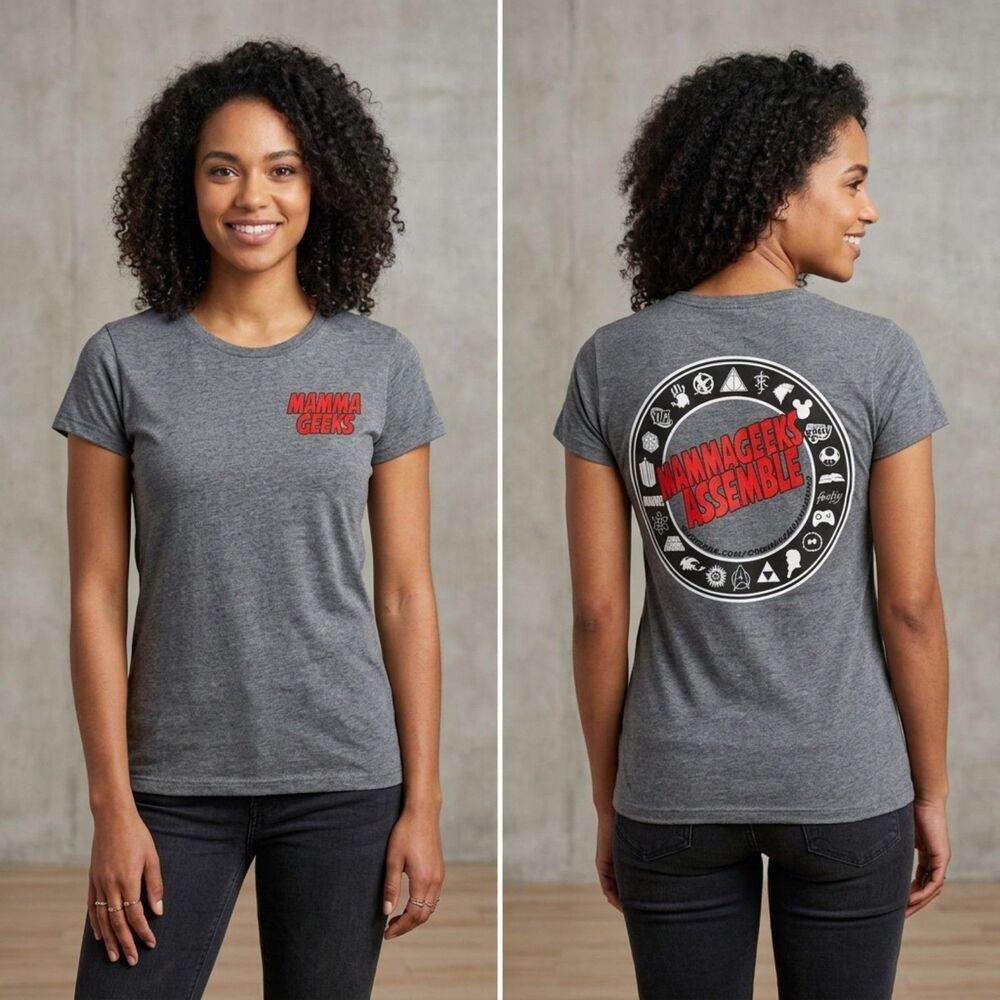 Gildan Softstyle Womens L Mamma Geeks Assemble Graphic T Shirt Charcoal Gray
